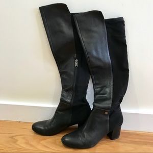 Black leather Karl Lagerfeld Paris over-knee boots